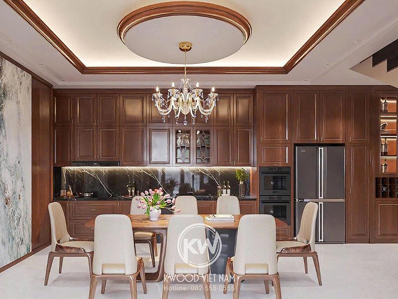 Thiết kế tủ bếp tân cổ điển quý phái được thi công và sản xuất bởi Kwood Việt Nam