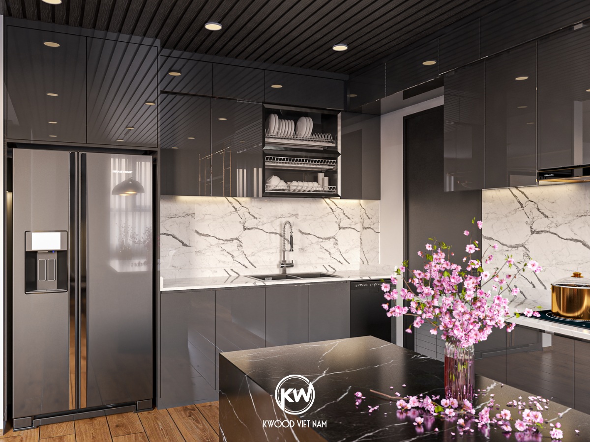 Tủ bếp treo tường Inox phủ Acrylic cao cấp
