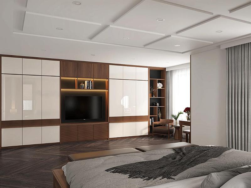 Tủ quần áo âm tường được làm bằng gỗ công nghiệp giả vân gỗ tinh tế, tiết kiệm ngân sách (Nguồn: Sưu tầm)