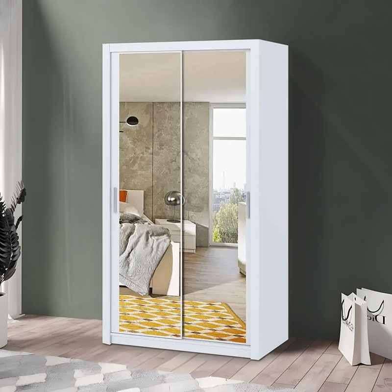 Tủ quần áo gương trượt 2 cánh màu trắng (Nguồn: Sưu tầm)