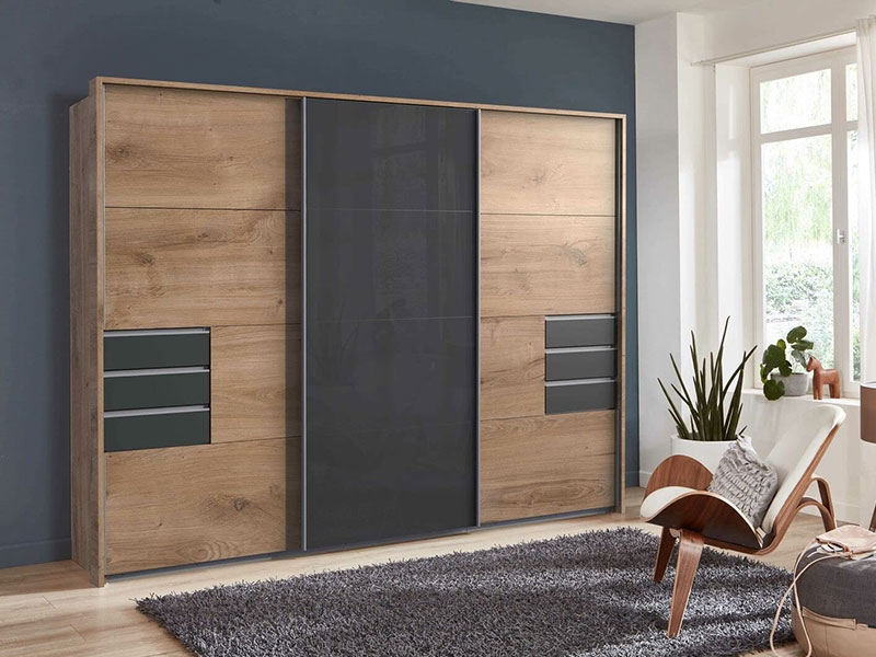 Tủ quần áo gỗ công nghiệp cửa lùa có 6 ngăn kéo tích hợp (Nguồn: Sưu tầm)