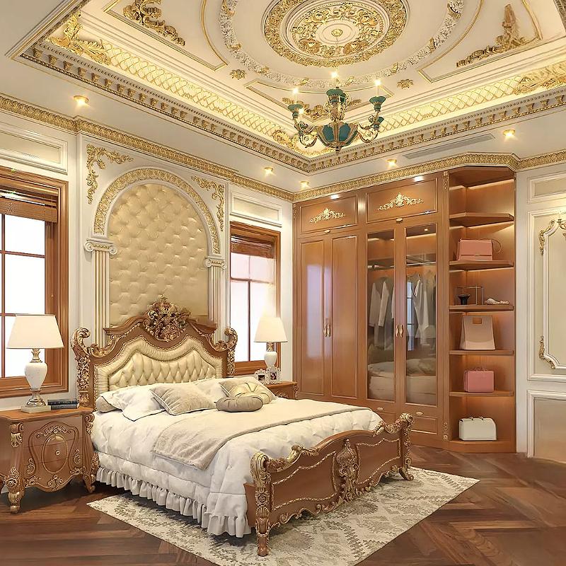 Tủ quần áo tân cổ điển có đường nét hoa văn được chạm khắc tỉ mẩn và mềm mại (Nguồn: Sưu tầm)