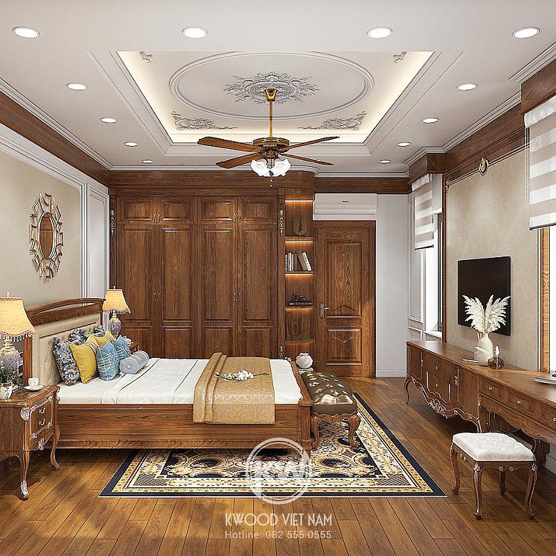 Tủ quần áo phong cách tân cổ điển được làm bằng gỗ tự nhiên cao cấp thi công bởi Kwood Việt Nam