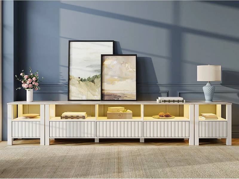 Kệ tivi 2 tầng tích hợp đèn Led hỗ trợ chiếu sáng giúp người dùng sử dụng dễ dàng và thuận lợi hơn (Nguồn: Sưu tầm)