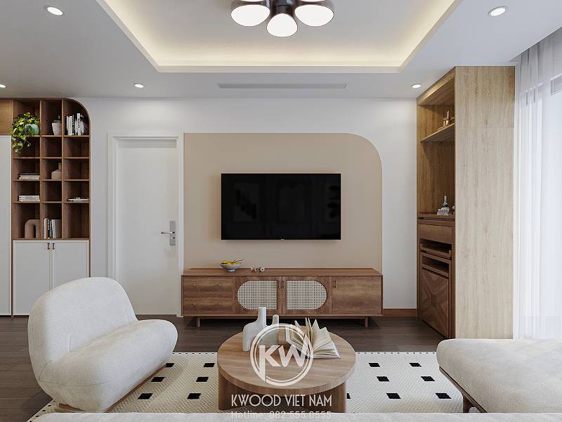 Kệ tivi phòng khách gỗ công nghiệp với thiết kế đơn giản nhưng vẫn giữ được nét tinh tế và thanh lịch