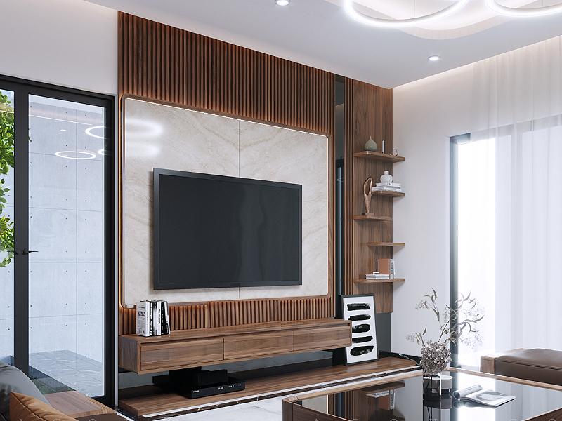 Kệ tivi kết hợp kệ trang trí giúp tăng sự đẳng cấp của phòng khách (Nguồn: Sưu tầm)