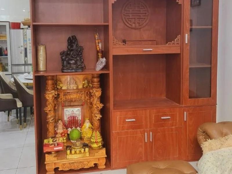 Kệ tủ tivi kết hợp bàn thờ ông địa gỗ tự nhiên (Nguồn: Sưu tầm)