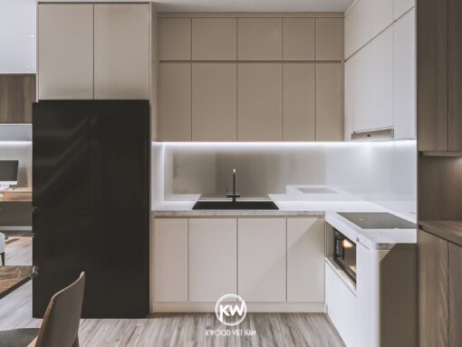 Tủ bếp gỗ công nghiệp cánh phủ Acrylic hình chữ L - TB035
