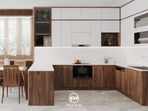Sản phẩm tủ bếp gỗ gõ đỏ tự nhiên cao cấp - TB041 tại Kwood Việt Nam