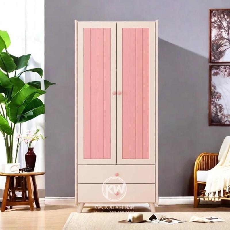Kwood Việt Nam là đơn vị chuyên thiết kế và thi công tủ quần áo màu hồng theo yêu cầu