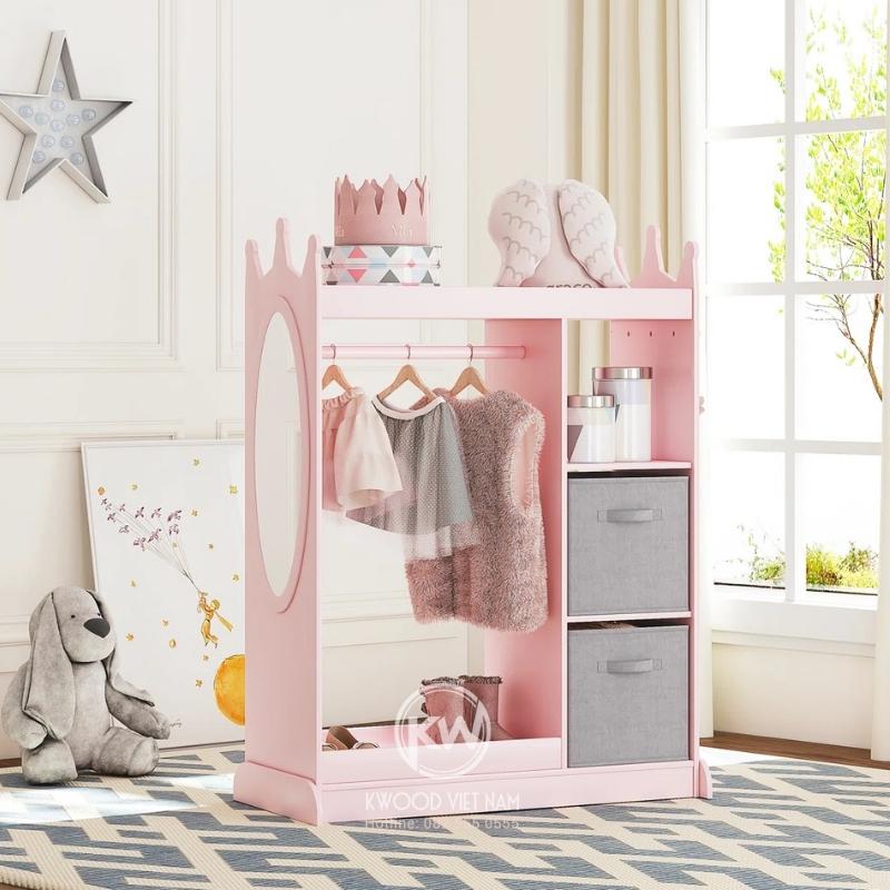 Tủ quần áo màu hồng không cánh nhỏ gọn cho bé gái